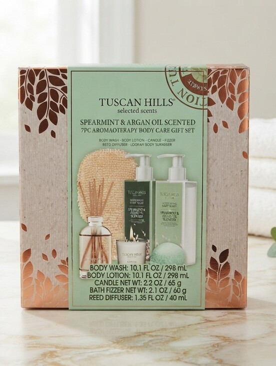 Tuscan Hills Other - Tuscan Hills Spearmint & Argan Oil Scented 7PC Aromatherapy Body Care Gift Set